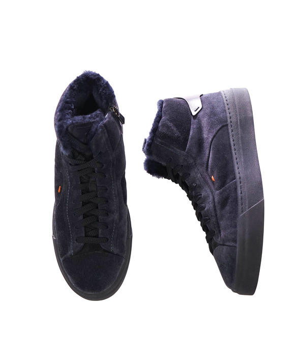 $860 SANTONI - Navy Blue Suede Shearling Lined Sneakers - US 8 (7UK) main image 6